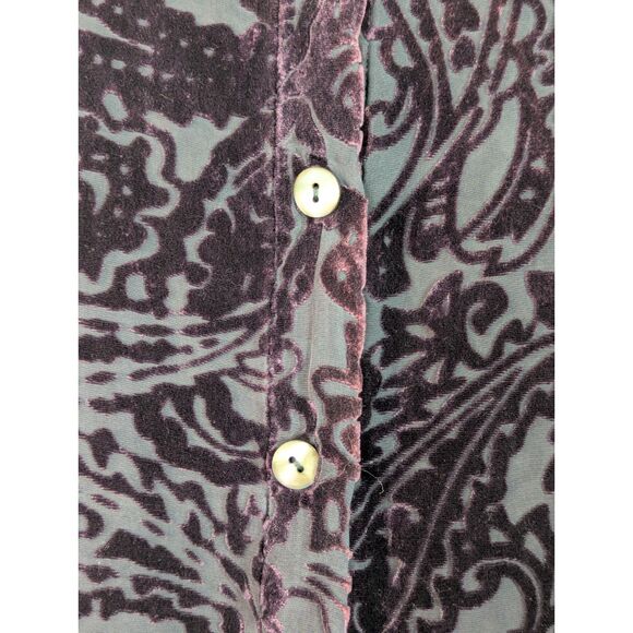 CHICO'S Design Rayon/Silk Burnout Velvet Paisley Shirt Boho Hippie Large/12 - Picture 3 of 8